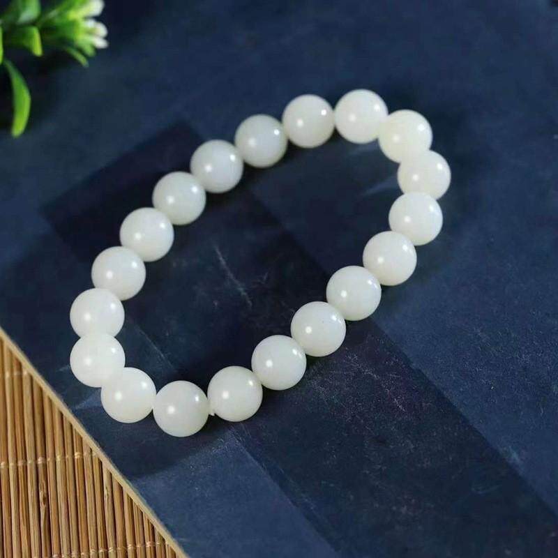 天然新疆和田玉玉器供应链米达料羊脂级白玉素面珠圆玉润玉石手串