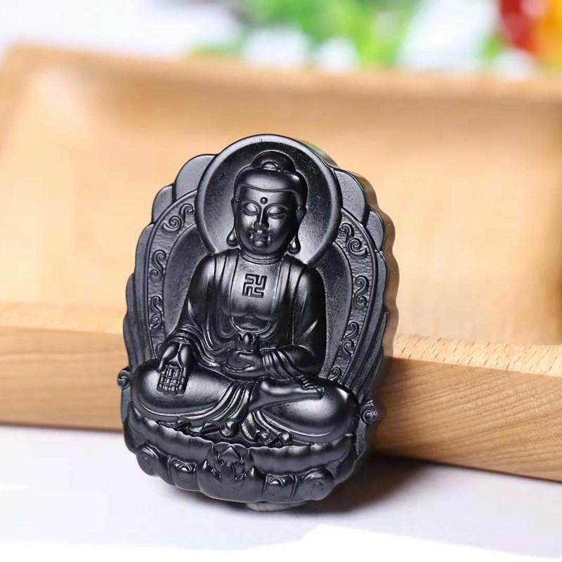 天然新疆和田玉玉器供应链羊脂级墨玉大日如来玉石吊坠守护神挂件