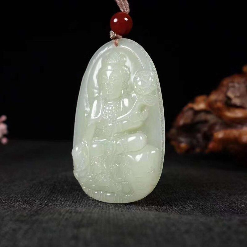 和田玉供应链天然新疆和田玉韩料白玉普贤菩萨玉石吊坠挂件带证书