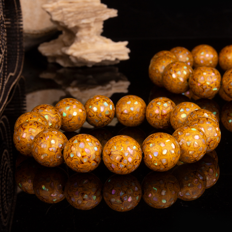 donguan冬官工艺品非遗天然大漆漆珠配饰镶嵌螺钿念珠原创 苍秋黄