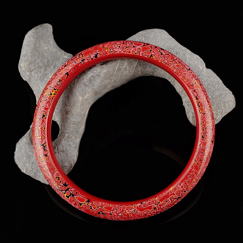 donguan冬官大漆手镯镶嵌欧泊轻奢国潮原创漆器手镯款残红