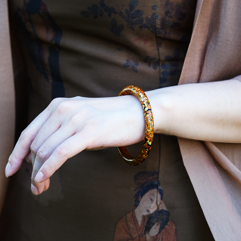 donguan冬官工艺品非遗大漆手镯镶嵌欧泊轻奢国潮原创 曲千秋
