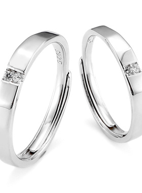 XXOFF925银戒指双闪钻创意光面素圈小众设计可调节情侣对戒女生