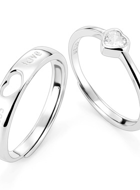 XXOFF【契合】925银心心相印闪钻爱心小众设计情侣对戒送女友礼物
