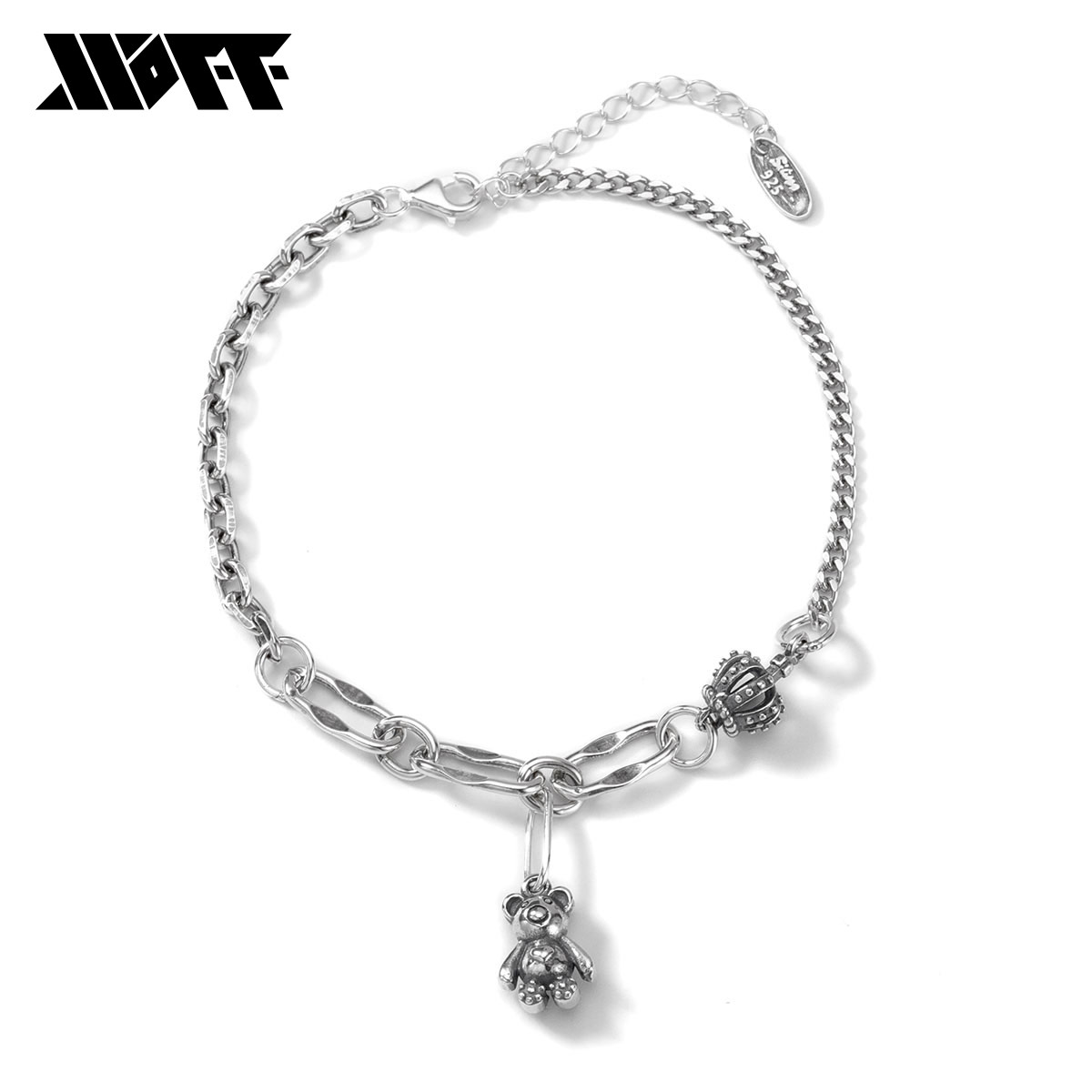XXOFF银可调节链小熊皇冠拼接