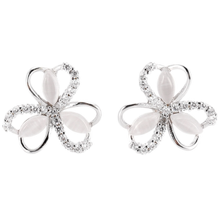 XXOFF925银耳钉镶钻镂空爱心花朵拼接猫眼石女士耳钉小众高级感