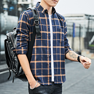 男士 plaid Long Sleeve Casual flannel shirt 衬衫 Men Shirts