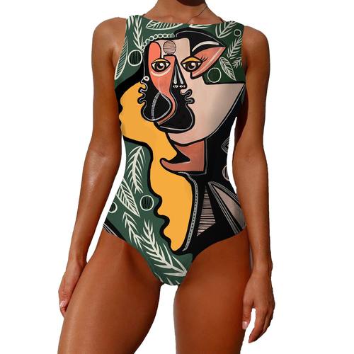 plus size One piece bikini women print swimsuit 连体比基尼