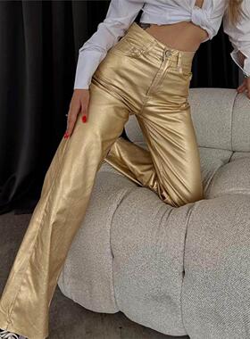 Women's leather pants women's high-waist pencil pants长裤女