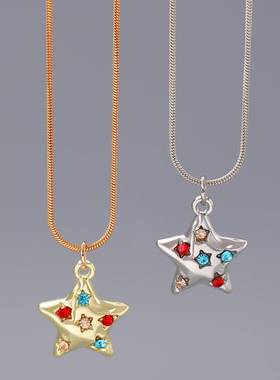 Point diamond five-pointed star snake chain pendant necklace