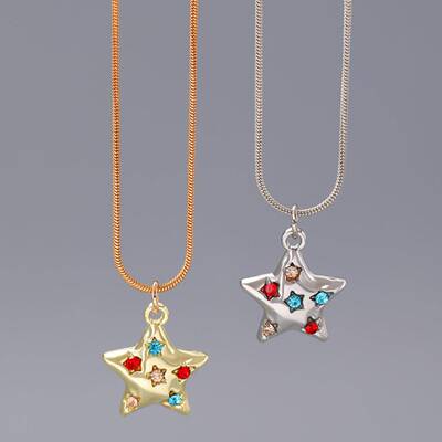 Point diamond five-pointed star snake chain pendant necklace