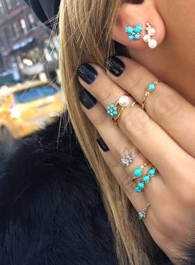 欧美街拍戒指耳环女 ring earrings combination sets ornaments