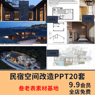 民宿酒店ppt概念方案 工装室内设计禅意度假名宿改造动态模版素材