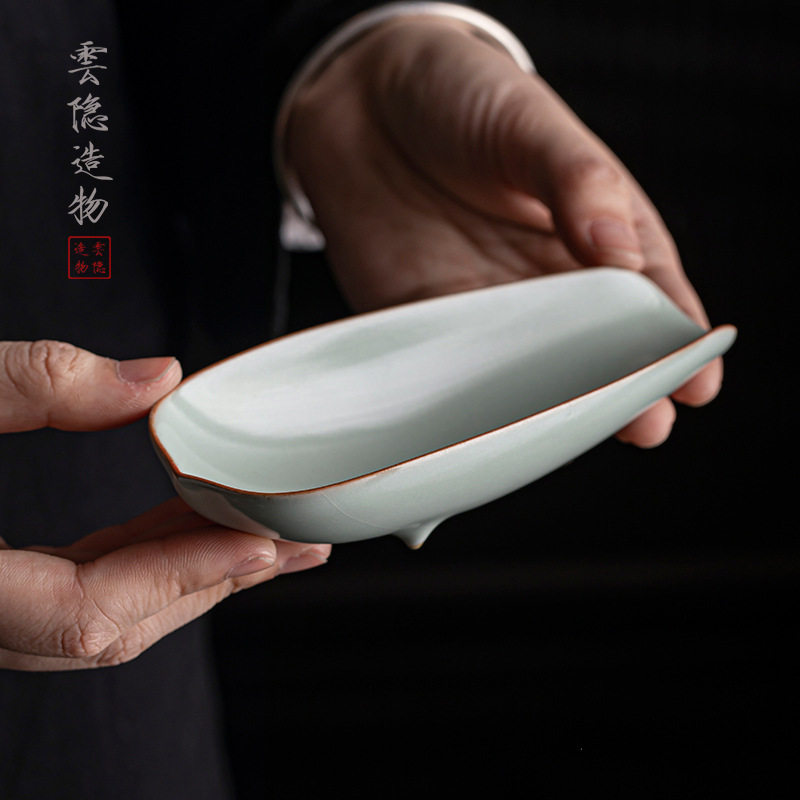 天青汝窑青清颜茶则开片可养陶瓷功夫茶具茶荷醒茶分茶器茶道