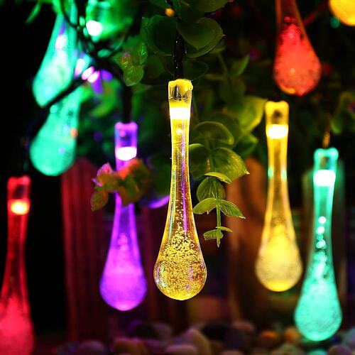 直供太阳能灯串led诞水滴彩灯户外防水节日装饰灯串led