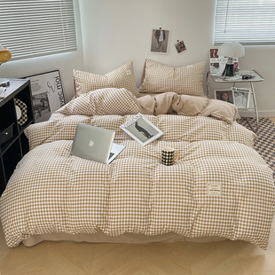 水洗棉格子四件套学生宿舍床笠三件套单双人床单被套床笠床上用品