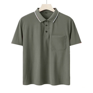 纯棉爸爸短袖t恤翻领中年男士夏装宽松中老年人男装polo衫上衣服