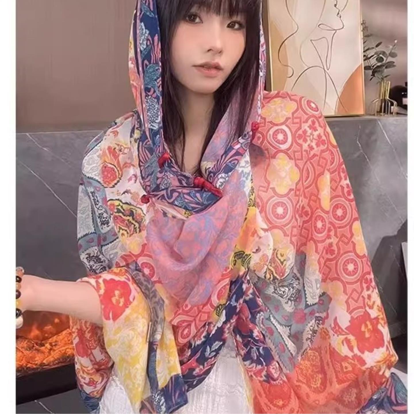 民族风披肩丝巾女新款防晒夏季海边拍照披风沙漠旅游沙滩斗篷围巾