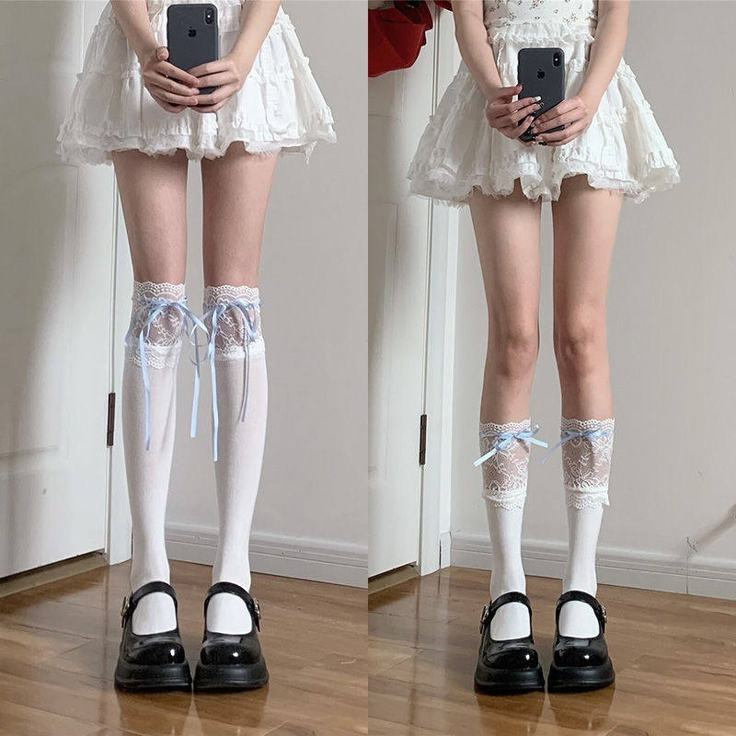 春夏季洛丽塔白色蕾丝花边过膝袜女士小腿袜jk芭蕾风长筒袜子女款