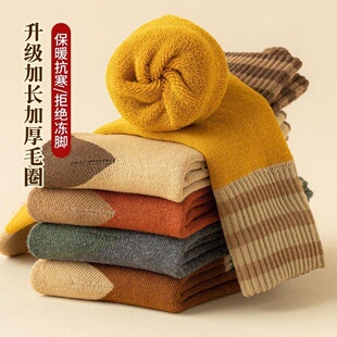 秋冬季厚袜子女士纯棉中筒袜冬款加绒加厚保暖百搭毛圈流行款
