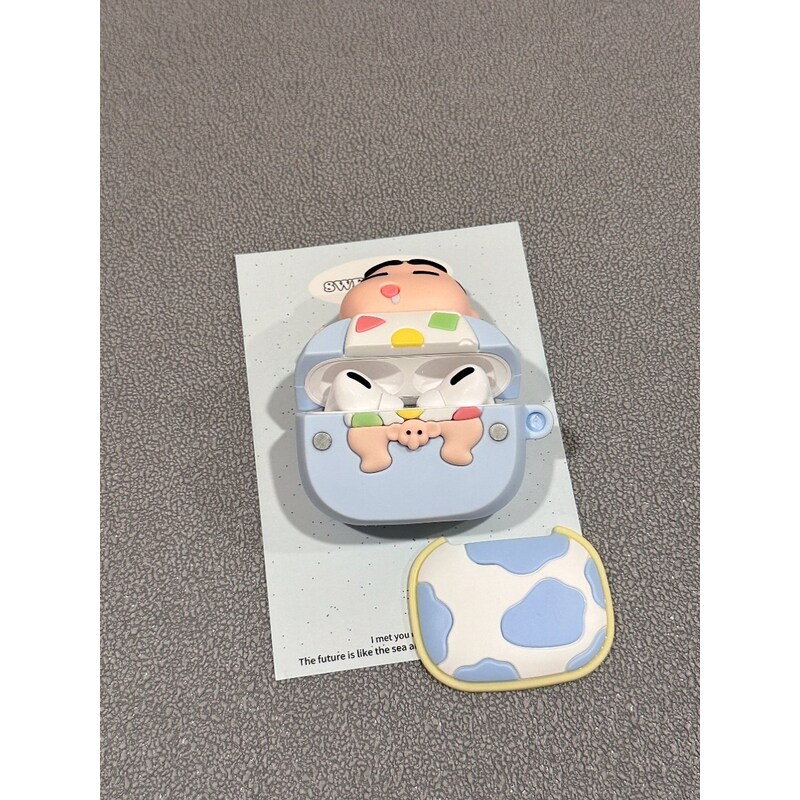 创意睡觉盖被蜡笔小新耳机壳保护套搞怪可爱硅胶软壳日系airpods3