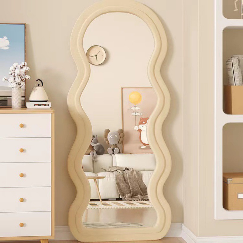 网红异形波浪镜子ins风全身穿衣镜家用卧室壁挂穿衣镜靠墙落地镜