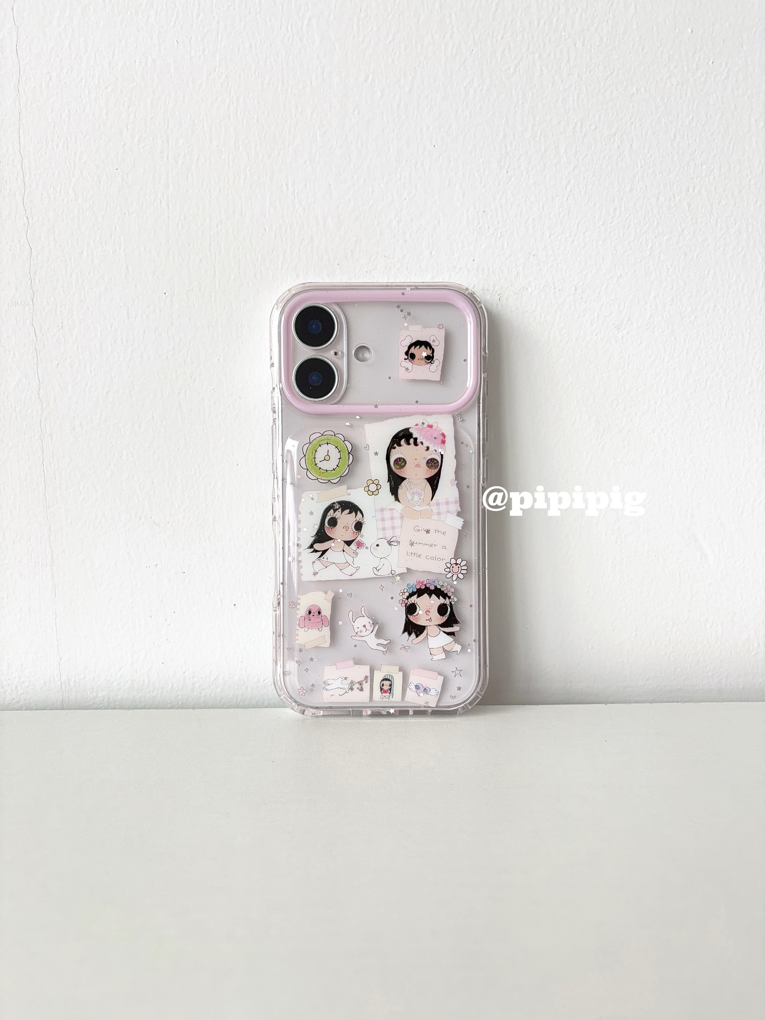 Pipipig透粉女孩插画ins韩风网红同款适用于苹果18ProMax手机壳iPhone17可爱卡通16Pro小众15少