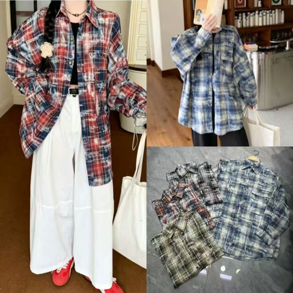 75830# 美式潮酷扎染格衬民族服装/舞台装
