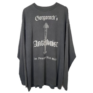 美式复古万圣节十字架高街嬉皮朋克前卫大胆黑色幽默宽松长袖T恤