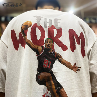 厚重感!重磅270克纯棉!嘻哈大虫罗德曼短袖T恤男宽松重磅半袖