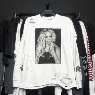 孤品手工！Britney Jean Spears小甜甜布兰妮重磅破坏破洞长袖T恤