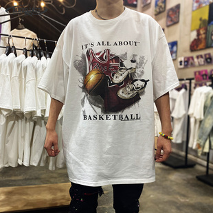 厚重感!重磅270克纯棉!美式复古高街vintage古着球衣拼接短袖t