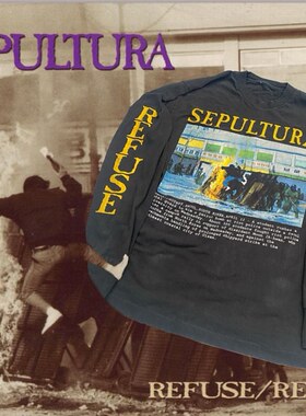 240g！Sepultura1993专辑歌曲RefuseResist Vintage 高街长袖T恤