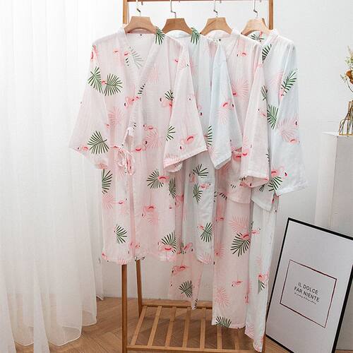 春夏INS火烈鸟纯棉双层纱和服长