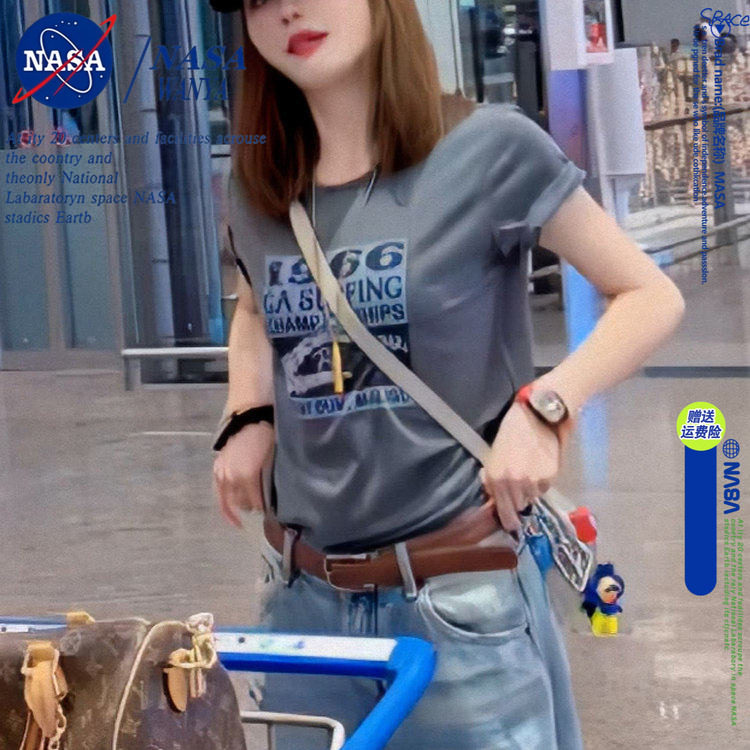 NASA品牌联名2026夏季超火欧货别致短袖t恤女新款高端显瘦上衣潮