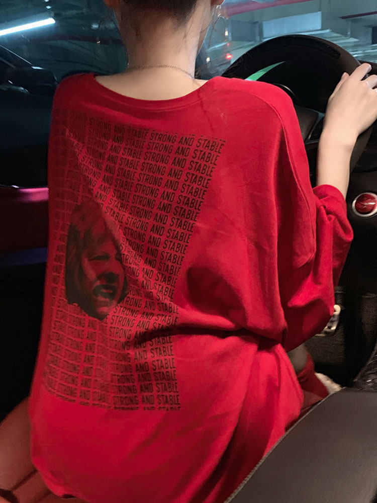 RED LARGE LOOSE T-SHIRT WOMENS COTTON LAZY TREND 2024 SUMMER PLUS SIZE HALF SLEEVE SHORT SLEEVE T-SHIRT TOP