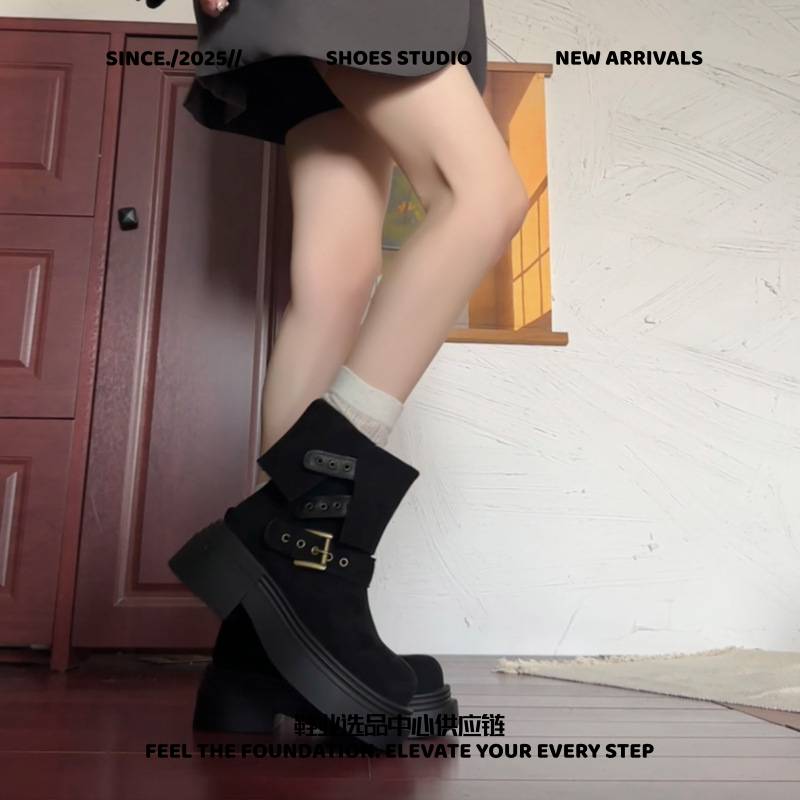 晋江市鼎至厚底增高马丁靴女秋冬新款显瘦翻折两穿爆款短靴美拉德