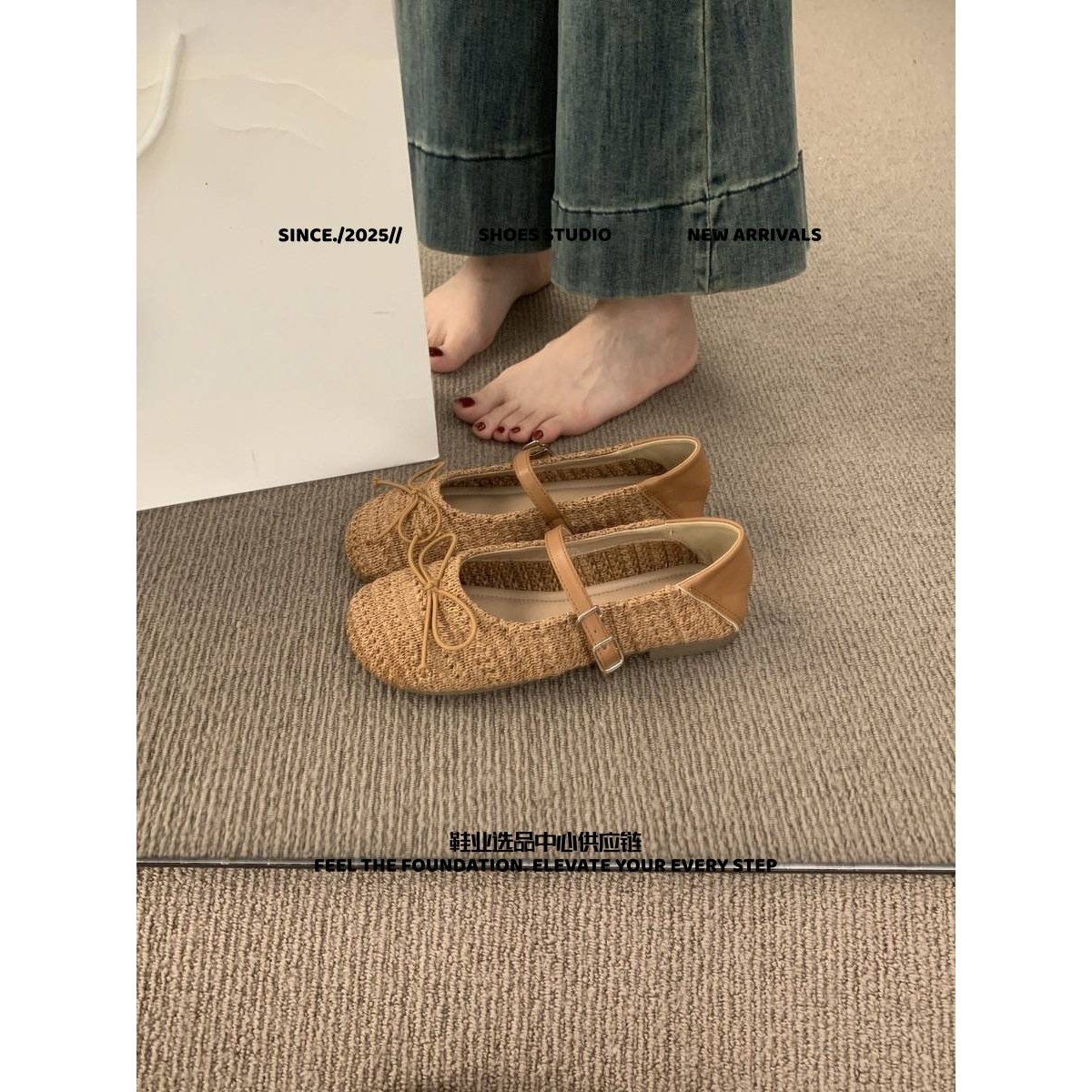 晋江女鞋复古晚晚风透气编织平底单鞋女鞋子年夏季新款软底森系勃