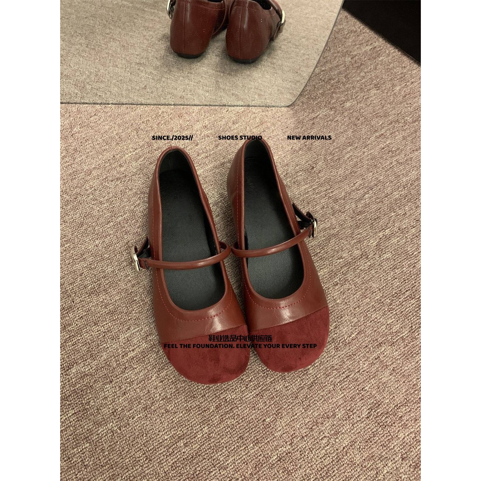 福建晋江高端女鞋小香风内增高拼色圆头浅口珍单鞋女新款软底一字