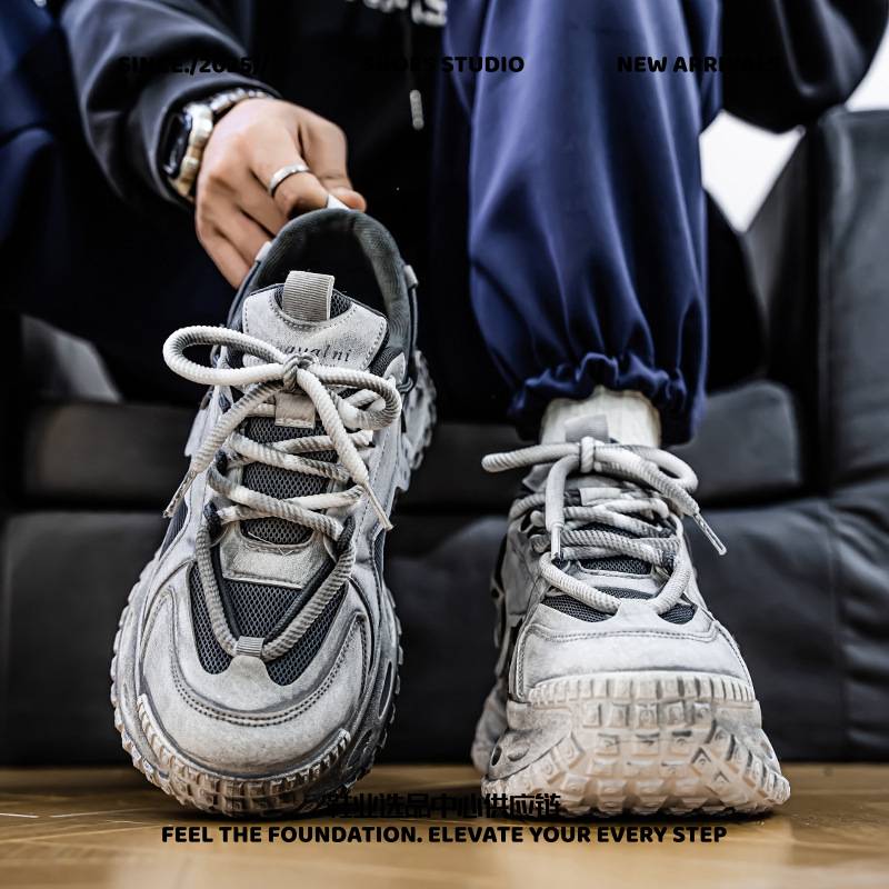 亿美旺鞋业男鞋春季新款透气网面青少年运动鞋男潮流百搭轮胎底厚