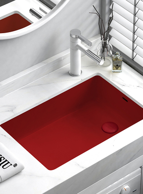 红色嵌入式左孔去水偏口右孔下水侧排水台下盆陶瓷洗手面盆脸盆池