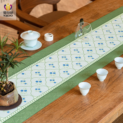 爱奇葩iqipa 茵蓝雏菊中式桌旗茶席长条防水茶台桌布高端茶桌垫布
