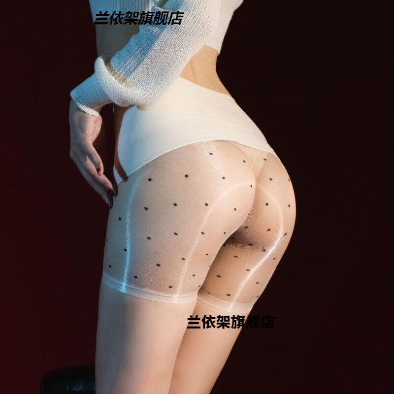 超薄5D无缝极光平角裤丝袜套装圆点短裤丝滑油亮波点内裤小腿袜女