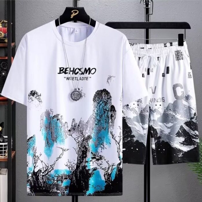 男装搭配一套帅气衣服夏装短袖短裤运动套装两件套休闲t桖半袖t恤