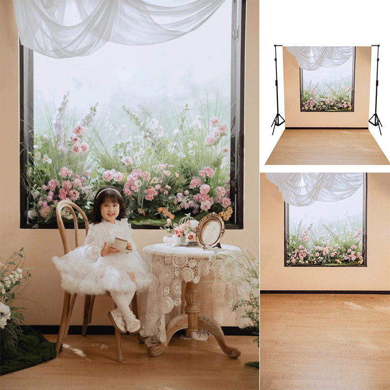 儿童实景类窗户背景布韩式婚纱情侣生日花房写真摄影拍照背景纸