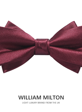 WILLIAM MILTON双层红色新郎领结男正装结婚纯色伴郎服蝴蝶结婚礼