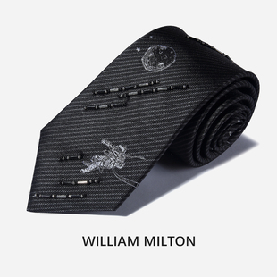 正装 WILLIAM 漫步太空手工珠绣真丝领带男士 MILTON新品 商务礼盒装