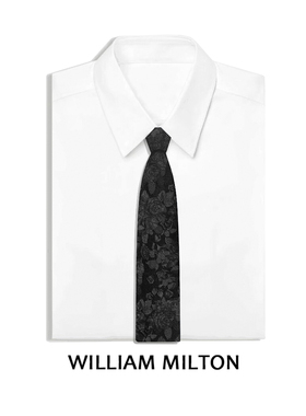 WILLIAM MILTON秘密花黑色园真丝领带男士轻奢商务正装休闲礼盒装