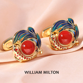 扣男高级感轻奢商务袖 WILLIAM MILTON国潮鸿运锦鲤宝石袖 口钉礼盒