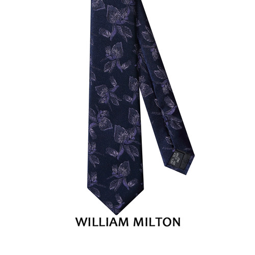 WILLIAM MILTON鸢尾花真丝暗花领带男士高端轻奢时尚紫色手打领带